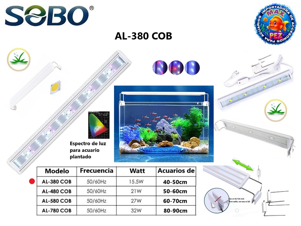 AL-380 COB  Lampara LED para Acuario Plantado SOBO