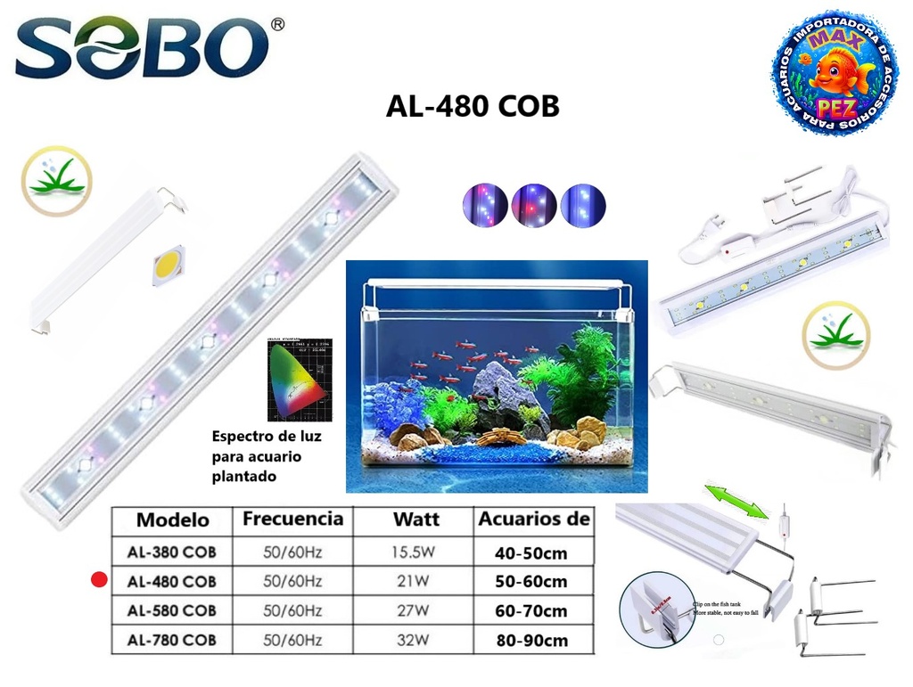 AL-480 COB  Lampara LED para Acuario Plantado SOBO